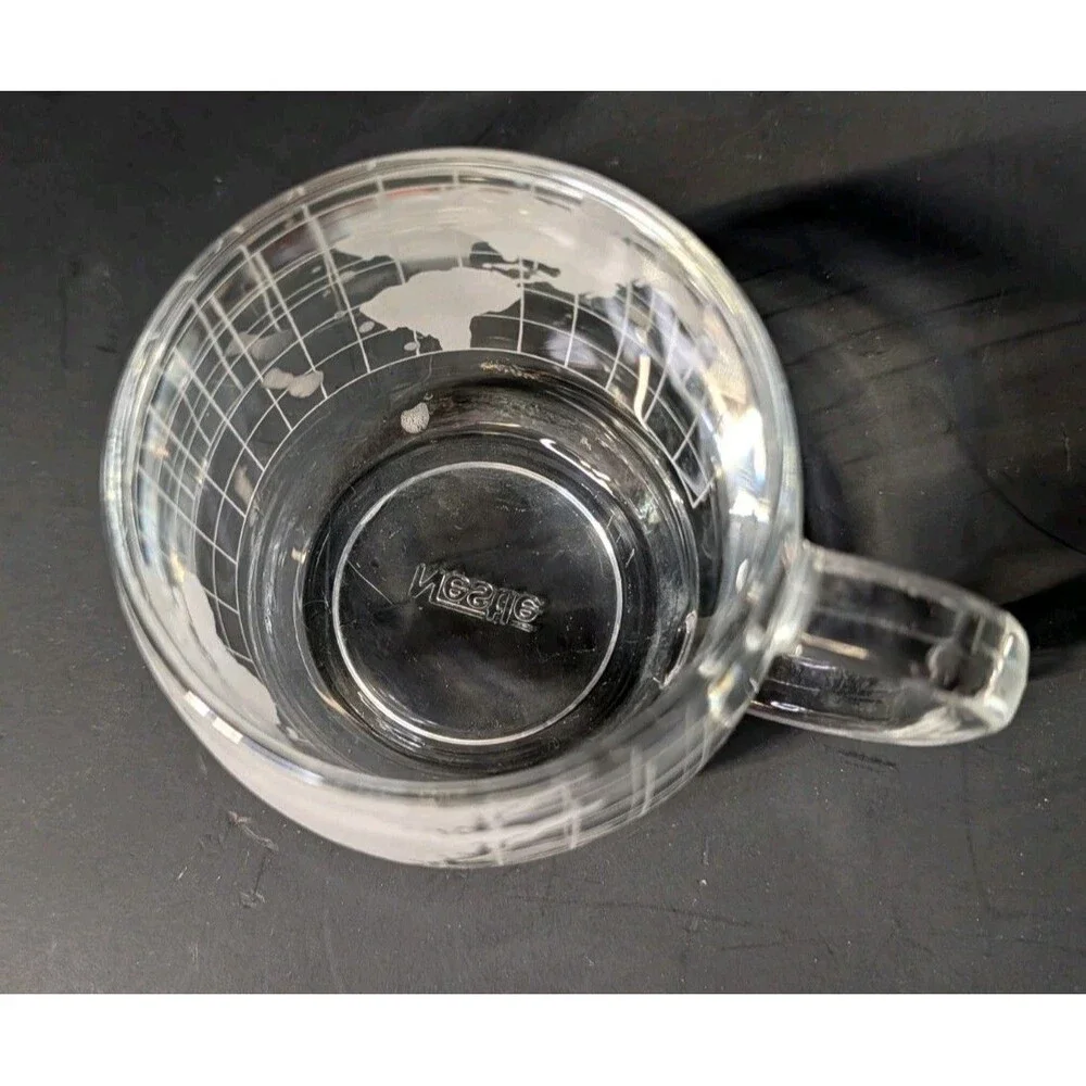 Vintage Nestle Clear Glass World Globe Coffee Mug Cup Etched Map 3